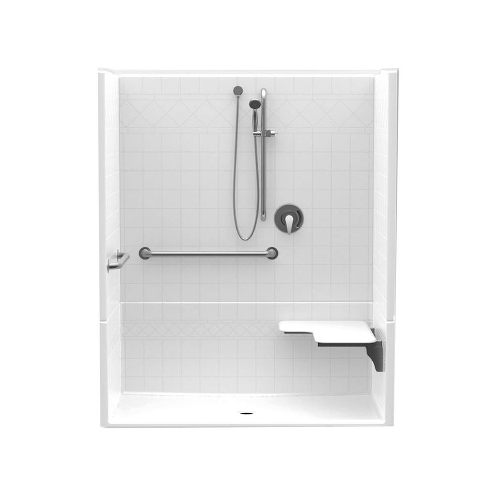 Aquatic F1604P 60 x 34 AcrylX Alcove Center Drain Four-Piece Shower in White
