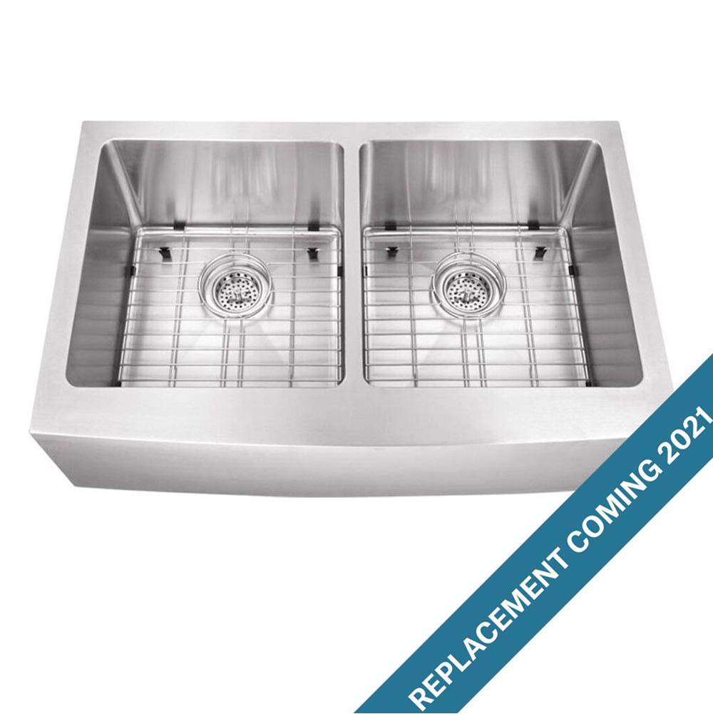 Cahaba Designs Undermount 32-7/8 in. 50/50 Bowl Apron Front 16 Ga. Stainless Steel Kitchen Sink