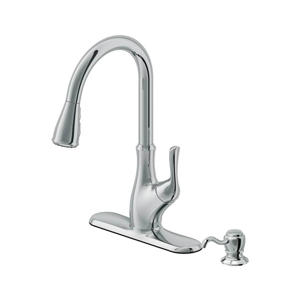 Cahaba Designs Transitional Single Handle Pull-Down Kitchen Faucet with Soap Dispenser in Chrome