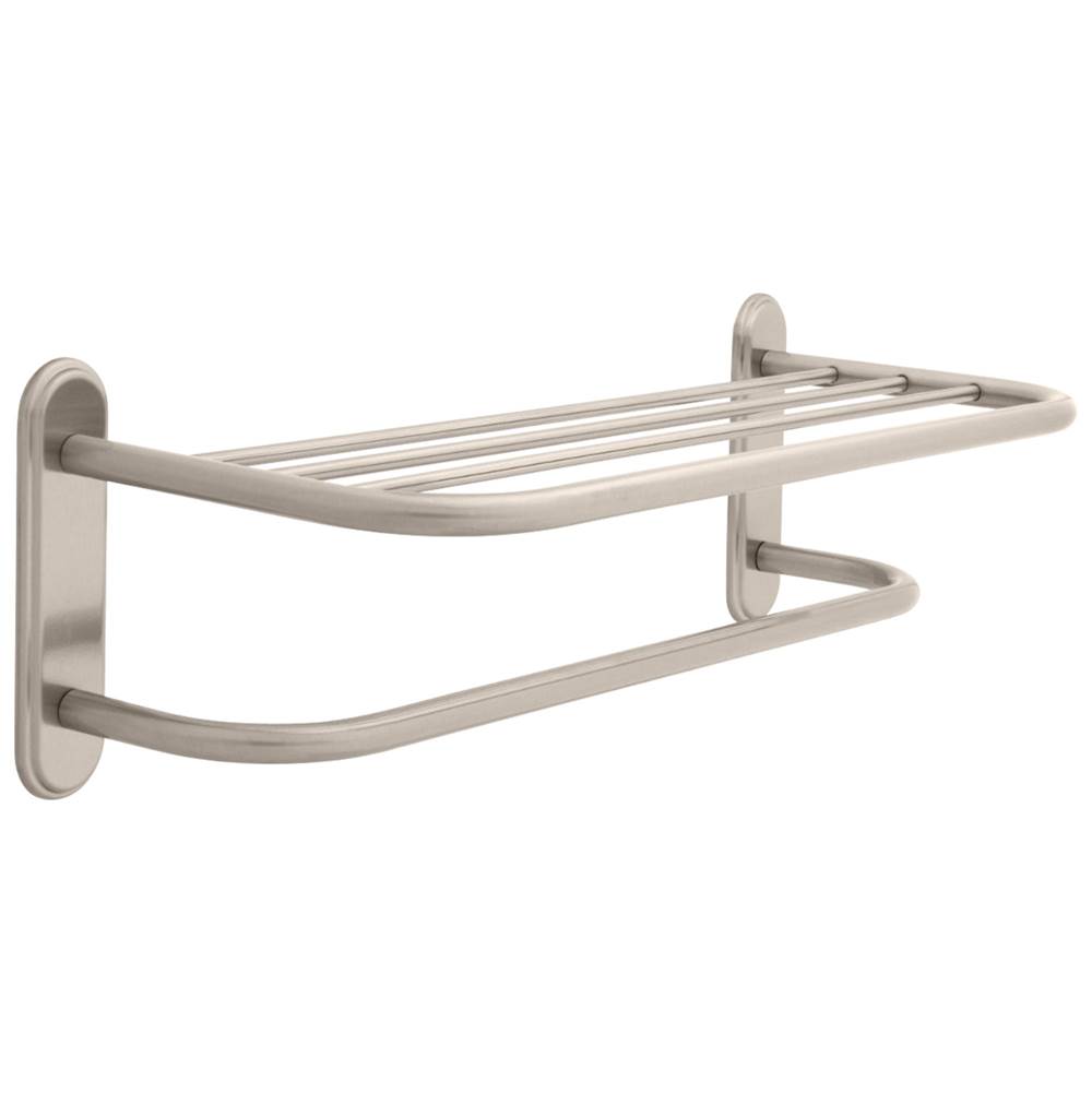 Delta Faucet Other 24'' Brass Towel Shelf with Brass Step Style Beveled Flanges and One Bar, Concealed Mounting