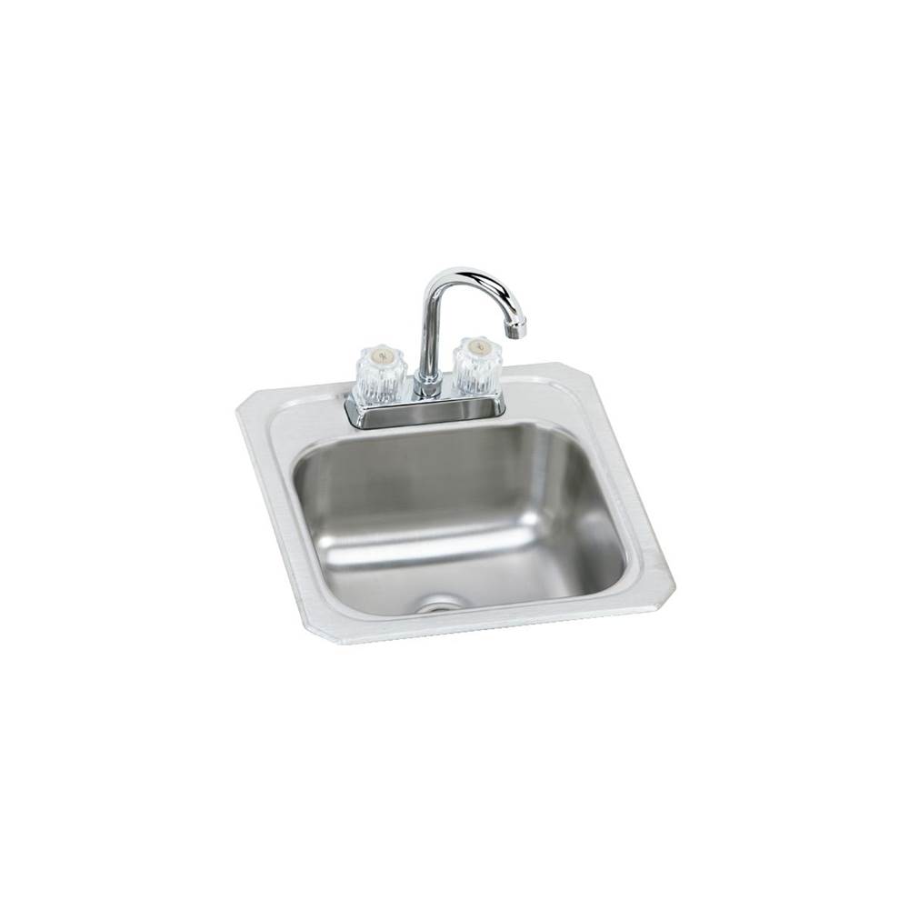 Elkay Celebrity Stainless Steel 15'' x 15'' x 6-1/8'', 2-Hole Single Bowl Drop-in Bar Sink Plus Faucet Kit