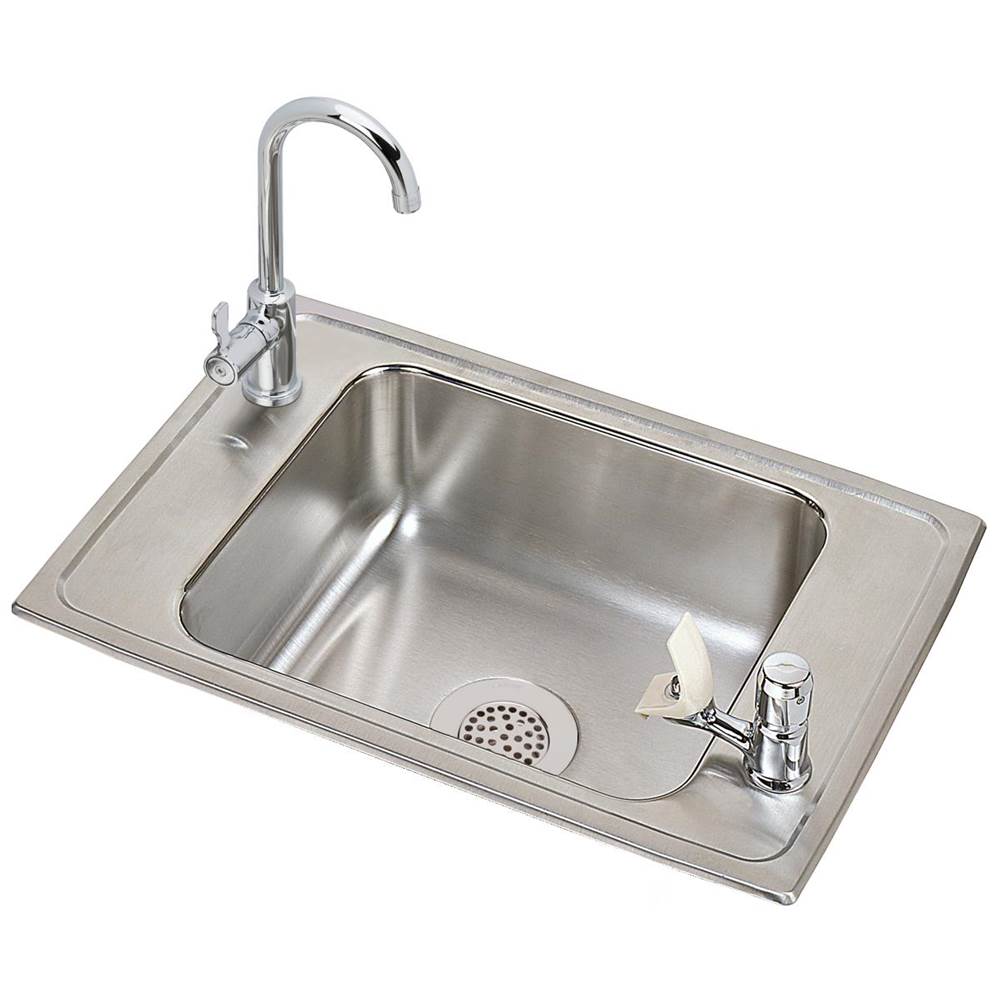 Elkay Celebrity Stainless Steel 25'' x 17'' x 6-7/8'', 2-Hole Single Bowl Drop-in Classroom Sink and Vandal-resistant Faucet / Bubbler Kit