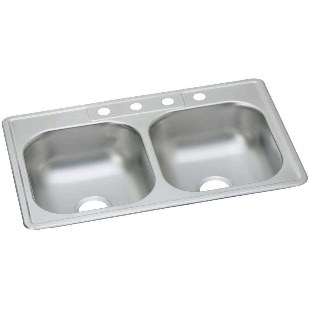 Elkay Dayton Stainless Steel 33'' x 22'' x 7-1/16'', MR2-Hole Equal Double Bowl Drop-in Sink