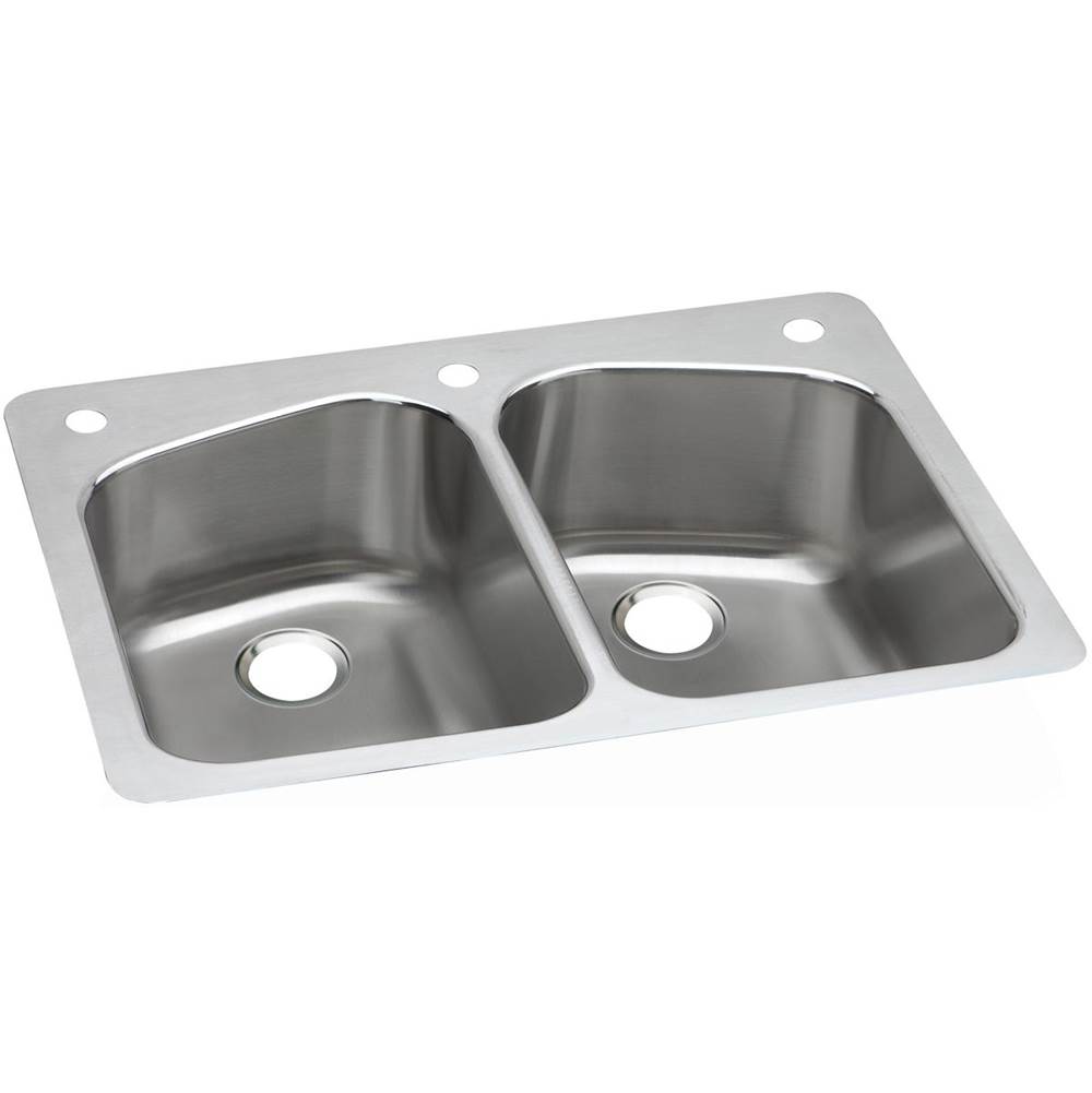 Elkay Dayton Stainless Steel 33'' x 22'' x 8'', 3-Hole Equal Double Bowl Dual Mount Sink