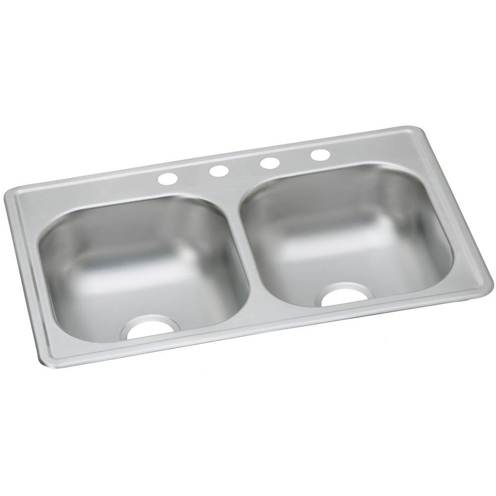 Elkay Dayton Stainless Steel 33'' x 19'' x 8'', 3-Hole Equal Double Bowl Drop-in Sink