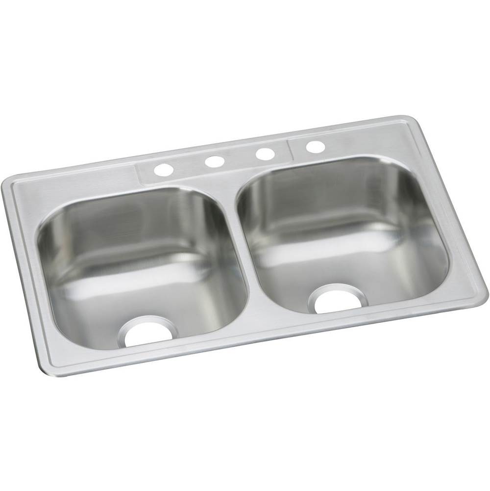 Elkay Dayton Stainless Steel 33'' x 22'' x 8-1/16'', MR2-Hole Equal Double Bowl Drop-in Sink