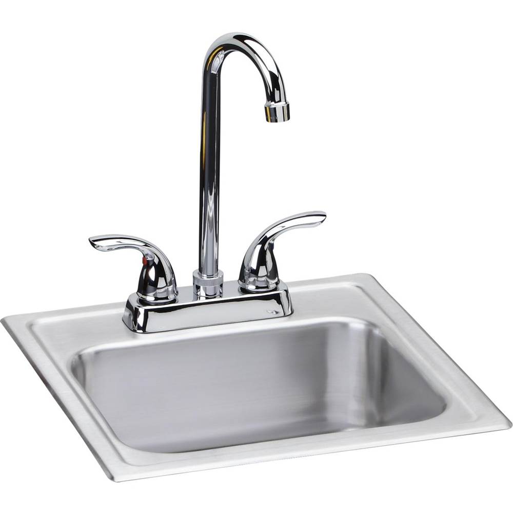 Elkay Dayton Stainless Steel 15'' x 15'' x 6'', 2-Hole Single Bowl Drop-in Bar Sink Plus Faucet Kit