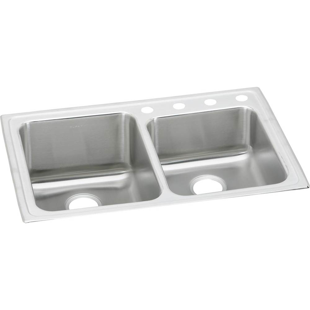 Elkay Lustertone Classic Stainless Steel 33'' x 22'' x 10'', Offset 4-Hole Double Bowl Drop-in Sink