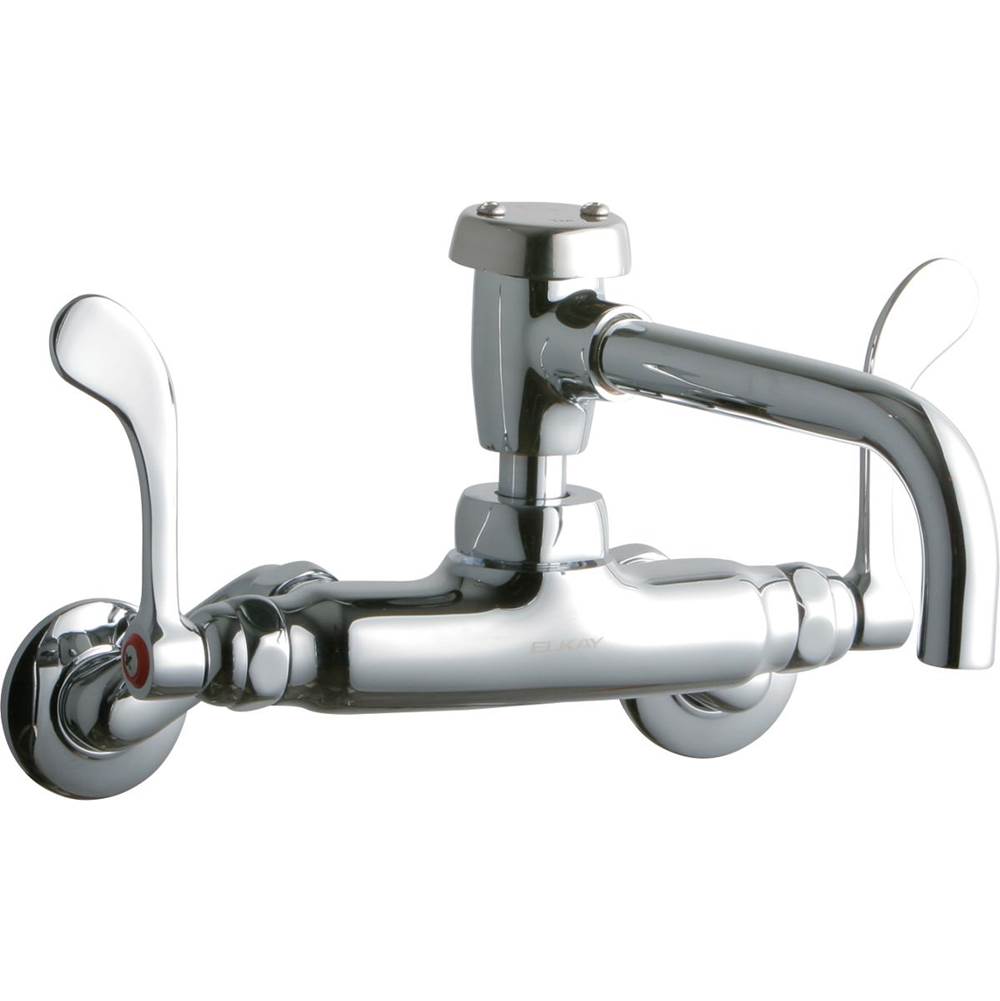 Elkay Foodservice 3-8'' Adjustable Centers Wall Mount Faucet w/7'' Vented Spout 4'' Wristblade Handles 2in Inlet