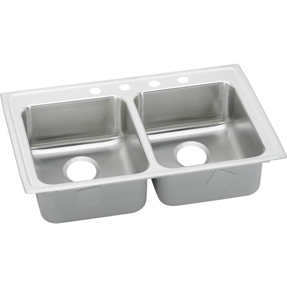 Elkay Lustertone Classic Stainless Steel 29'' x 22'' x 5-1/2'', 4-Hole Equal Double Bowl Drop-in ADA Sink with Quick-clip