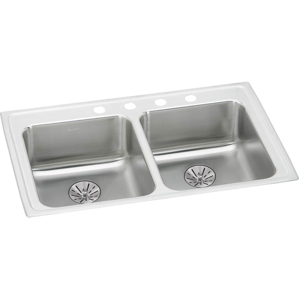 Elkay Lustertone Classic Stainless Steel 33'' x 19-1/2'' x 6-1/2'', 2-Hole Double Bowl Drop-in ADA Sink w/Perfect Drain