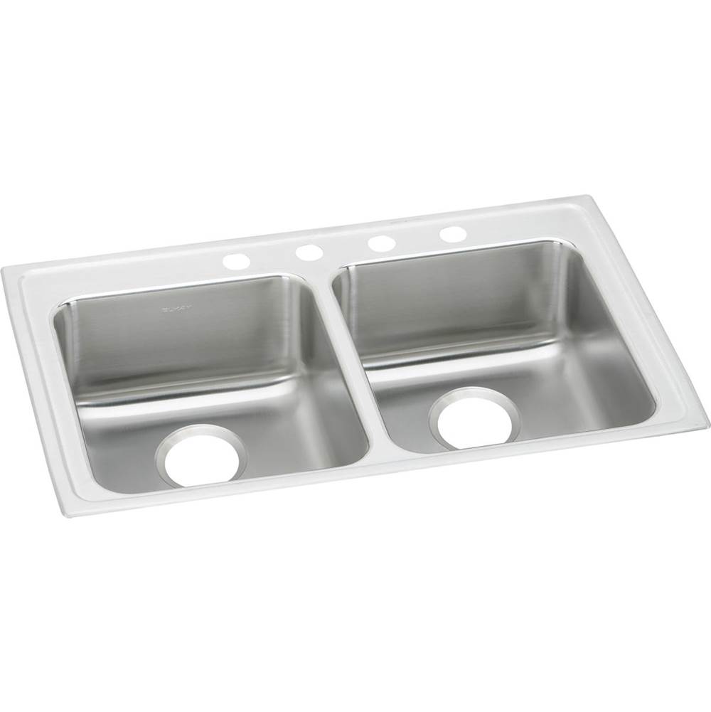 Elkay Lustertone Classic Stainless Steel 33'' x 19-1/2'' x 6'', MR2-Hole Equal Double Bowl Drop-in ADA Sink