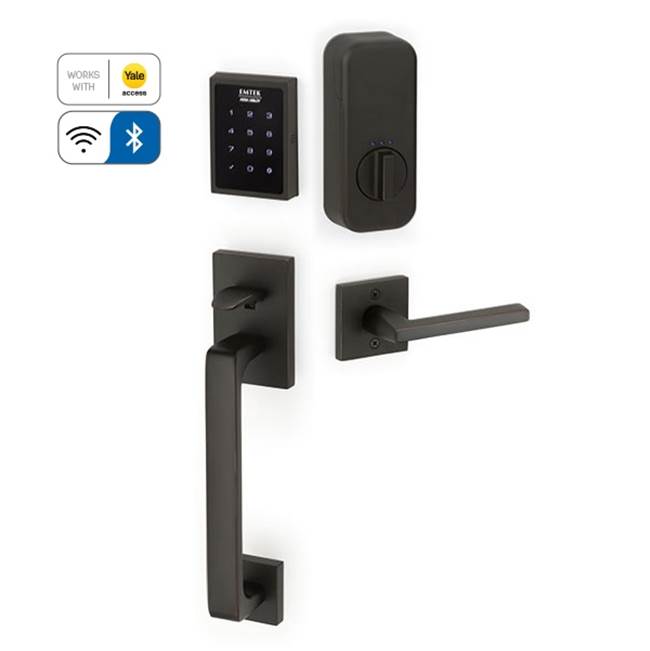 Emtek Electronic EMPowered Motorized Touchscreen Keypad Smart Lock Entry Set with Baden Grip - works with Yale Access, Argos Lever, LH, US10B