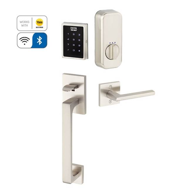 Emtek Electronic EMPowered Motorized Touchscreen Keypad Smart Lock Entry Set with Baden Grip - works with Yale Access, Providence Crystal Knob US15