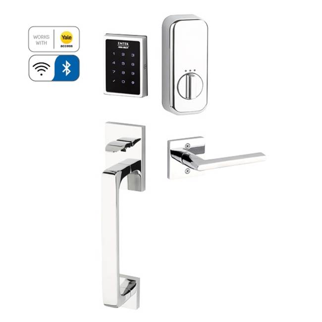 Emtek Electronic EMPowered Motorized Touchscreen Keypad Smart Lock Entry Set with Baden Grip - works with Yale Access, Lowell Crystal Knob US26