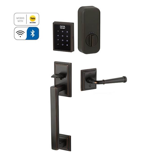Emtek Electronic EMPowered Motorized Touchscreen Keypad Smart Lock Entry Set with Hamden Grip - works with Yale Access, Norwich Knob US26