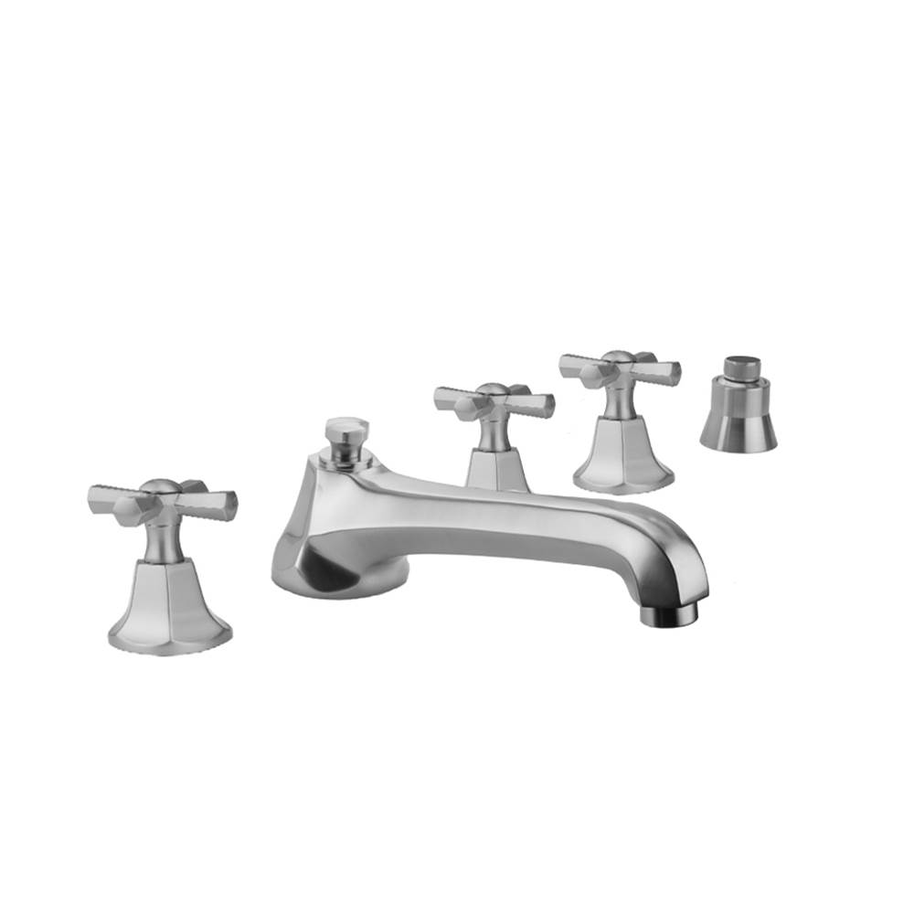 Jaclo Astor Roman Tub Set with Low Spout and Hex Cross Handles and Straight Handshower Mount