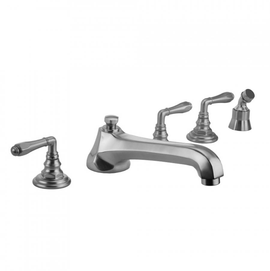 Jaclo Westfield Roman Tub Set with Low Spout and Smooth Lever Handles and Angled Handshower Mount