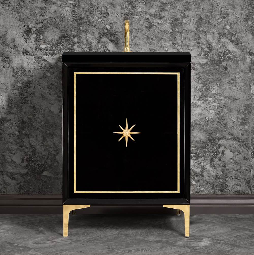 Linkasink Linea with 3'' Satin Brass Star Hardware, 36'' Wide Vanity, Black, 36'' x 22'' x 33.5'' (without vanity top)