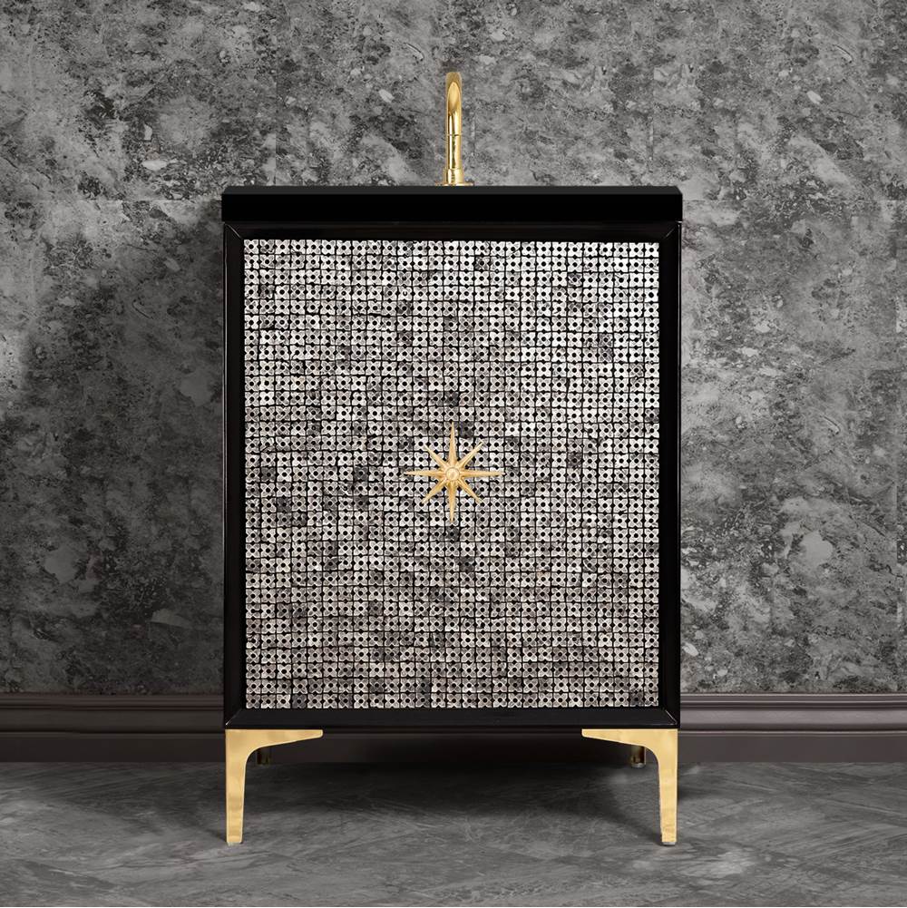 Linkasink Mother of Pearl with 3'' Polished Brass Star Hardware, 36'' Wide Vanity, Black, 36'' x 22'' x 33.5'' (without vanity top)