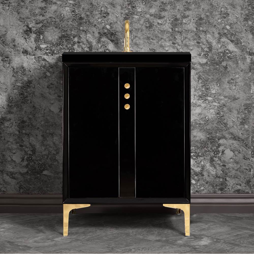 Linkasink Tuxedo 24'' Wide Black Vanity with Polished Brass Buttons and Hardware, 24'' x 22'' x 33.5'' (without vanity top)