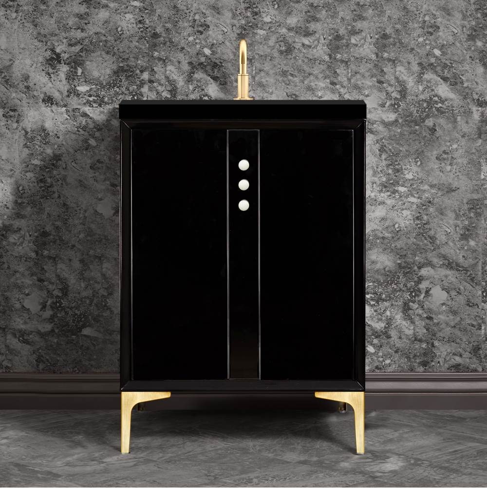 Linkasink Tuxedo 24'' Wide Black Vanity with Satin Brass Buttons and Hardware, 24'' x 22'' x 33.5'' (without vanity top)