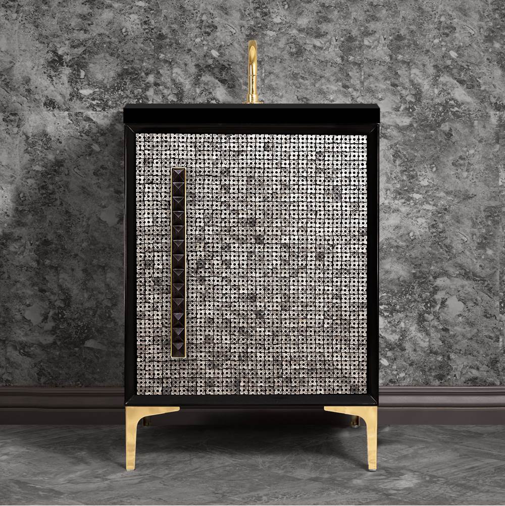Linkasink MOTHER OF PEARL with 18'' Artisan Glass Pyramid Hardware 24'' Wide Vanity, Black, Polished Brass Hardware, 24'' x 22'' x 33.5'' (without vanity top)