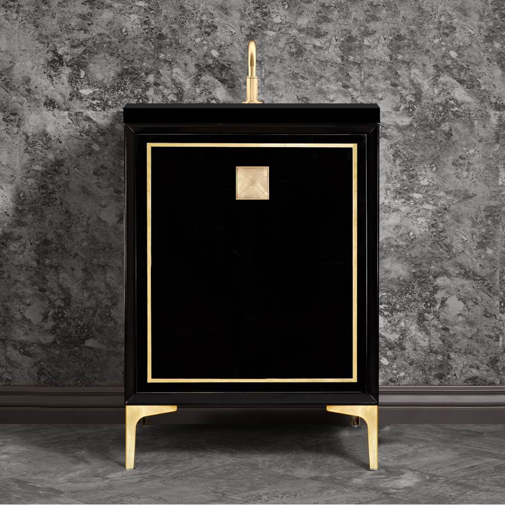 Linkasink LINEA with 3'' Artisan Glass Prism Hardware 24'' Wide Vanity, Black, Satin Brass Hardware, 24'' x 22'' x 33.5'' (without vanity top)