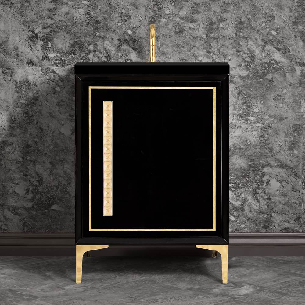 Linkasink LINEA with 18'' Artisan Glass Pyramid Hardware 24'' Wide Vanity, Black, Polished Brass Hardware, 24'' x 22'' x 33.5'' (without vanity top)