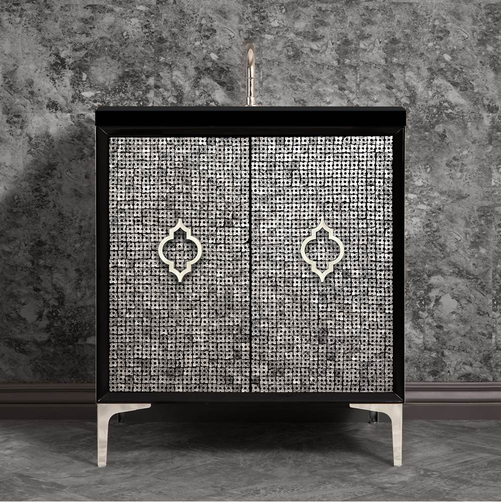Linkasink Mother of Pearl 30'' Wide Black Vanity with Polished Nickel Arabesque Pull and Hardware, 30'' x 22'' x 33.5'' (without vanity top)