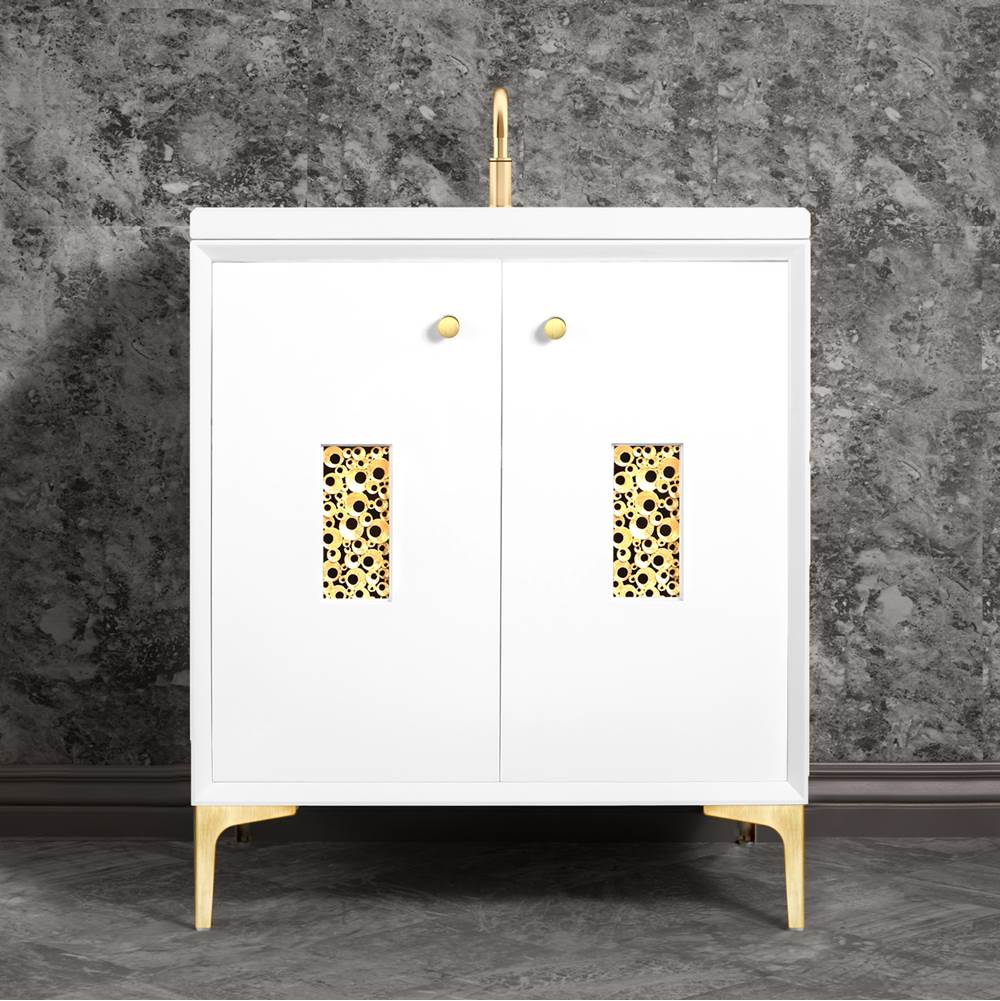 Linkasink Frame 30'' Wide White Vanity with Satin Brass Coral Grate and Legs