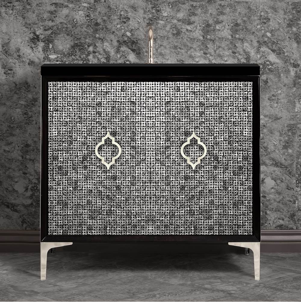Linkasink Mother of Pearl 36'' Wide Black Vanity with Polished Nickel Arabesque Pull and Hardware, 36'' x 22'' x 33.5'' (without vanity top)