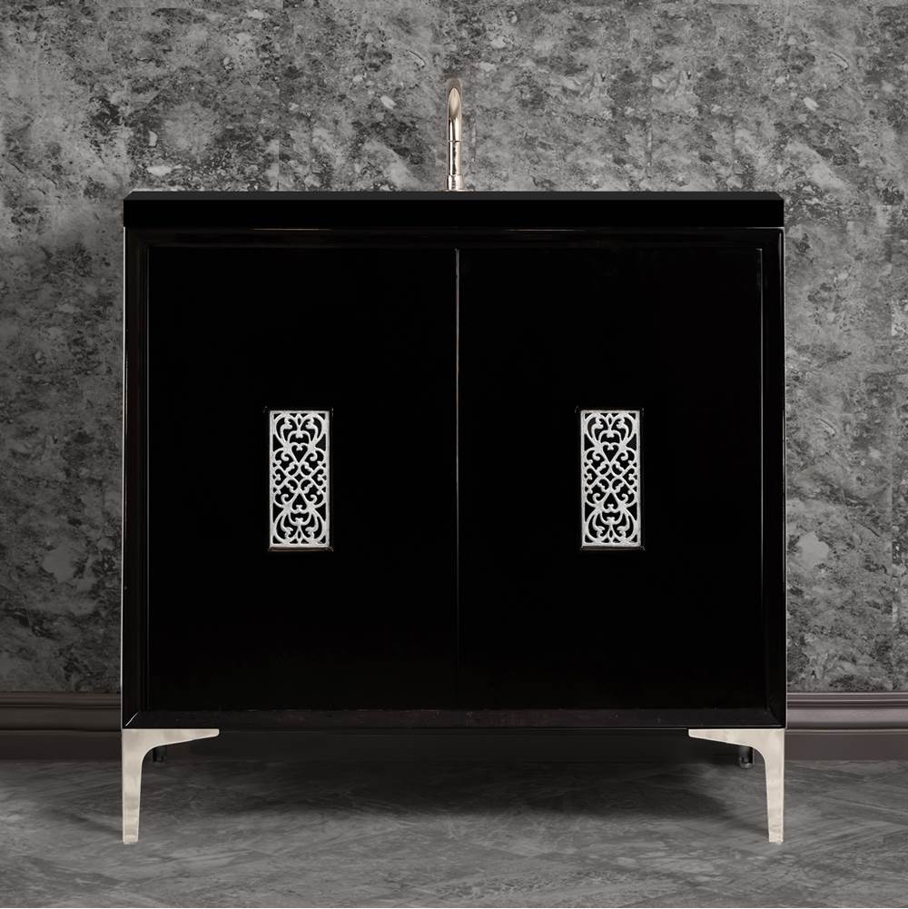 Linkasink Frame 36'' Wide Black Vanity with Polished Nickel Filigree Grate and Legs, 36'' x 22'' x 33.5'' (without vanity top)