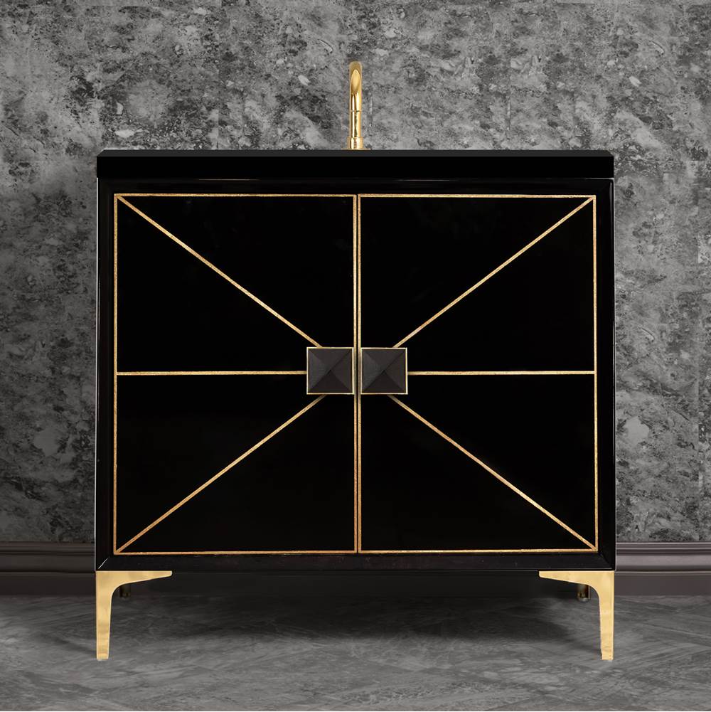 Linkasink DIVERGENCE with Artisan Glass Hardware 36'' Wide Vanity, Black, Polished Brass Hardware, 36'' x 22'' x 33.5'' (without vanity top)