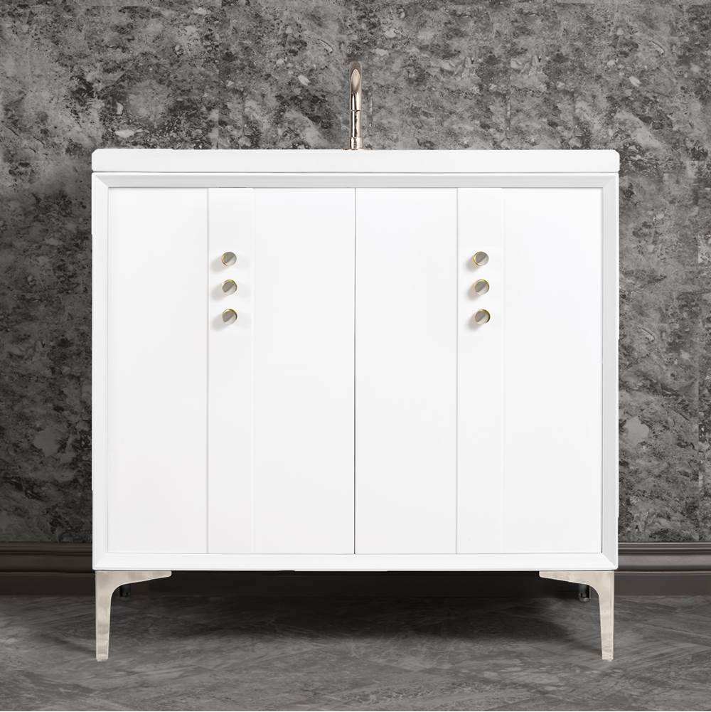 Linkasink Tuxedo 36'' Wide White Vanity with Polished Nickel Buttons and Hardware