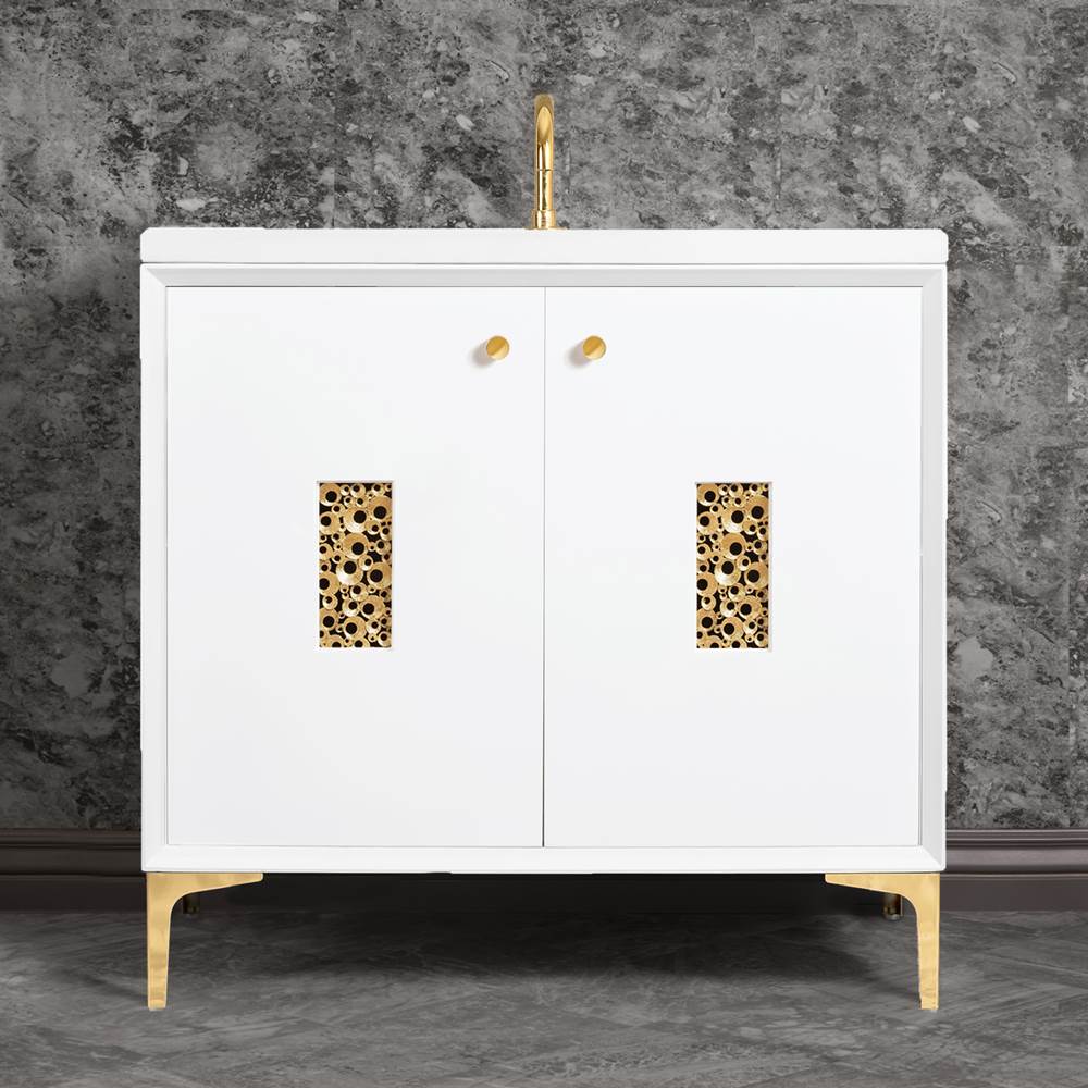 Linkasink Frame 36'' Wide White Vanity with Polished Brass Coral Grate and Legs