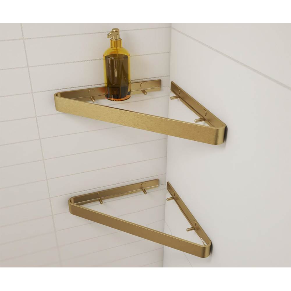 Swan Odile Suite Corner Shelf with Clear Glass in Brushed Gold