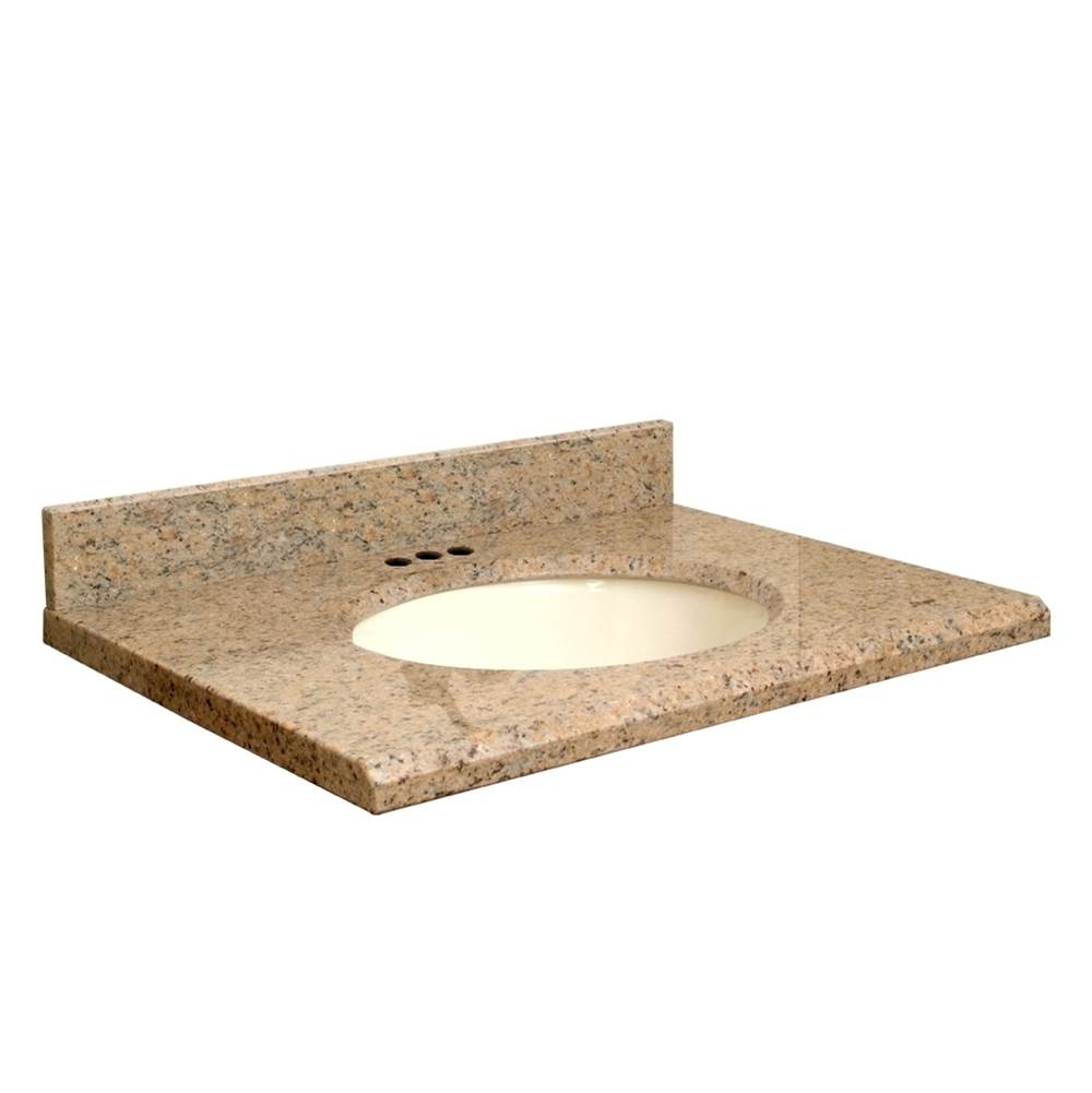 Transolid Granite 25-in x 19-in Bathroom Vanity Top with Beveled Edge, 4-in Centerset, and Biscuit Bowl in Giallo Veneziano Top, Biscuit Bowl