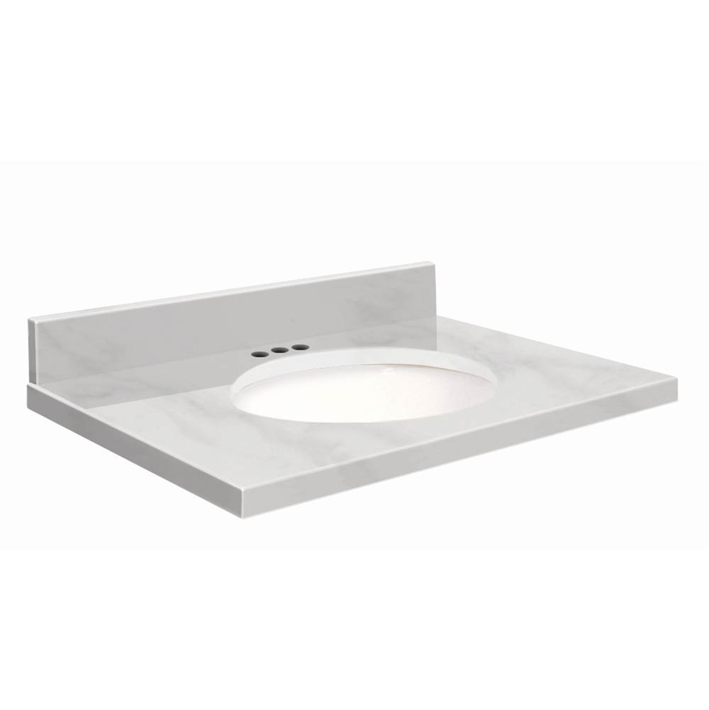 Transolid Natural Marble 25-in x 22-in Bathroom Vanity Top with Eased Edge, 4-in Centerset, and White Bowl in White Carrara Top, White Bowl