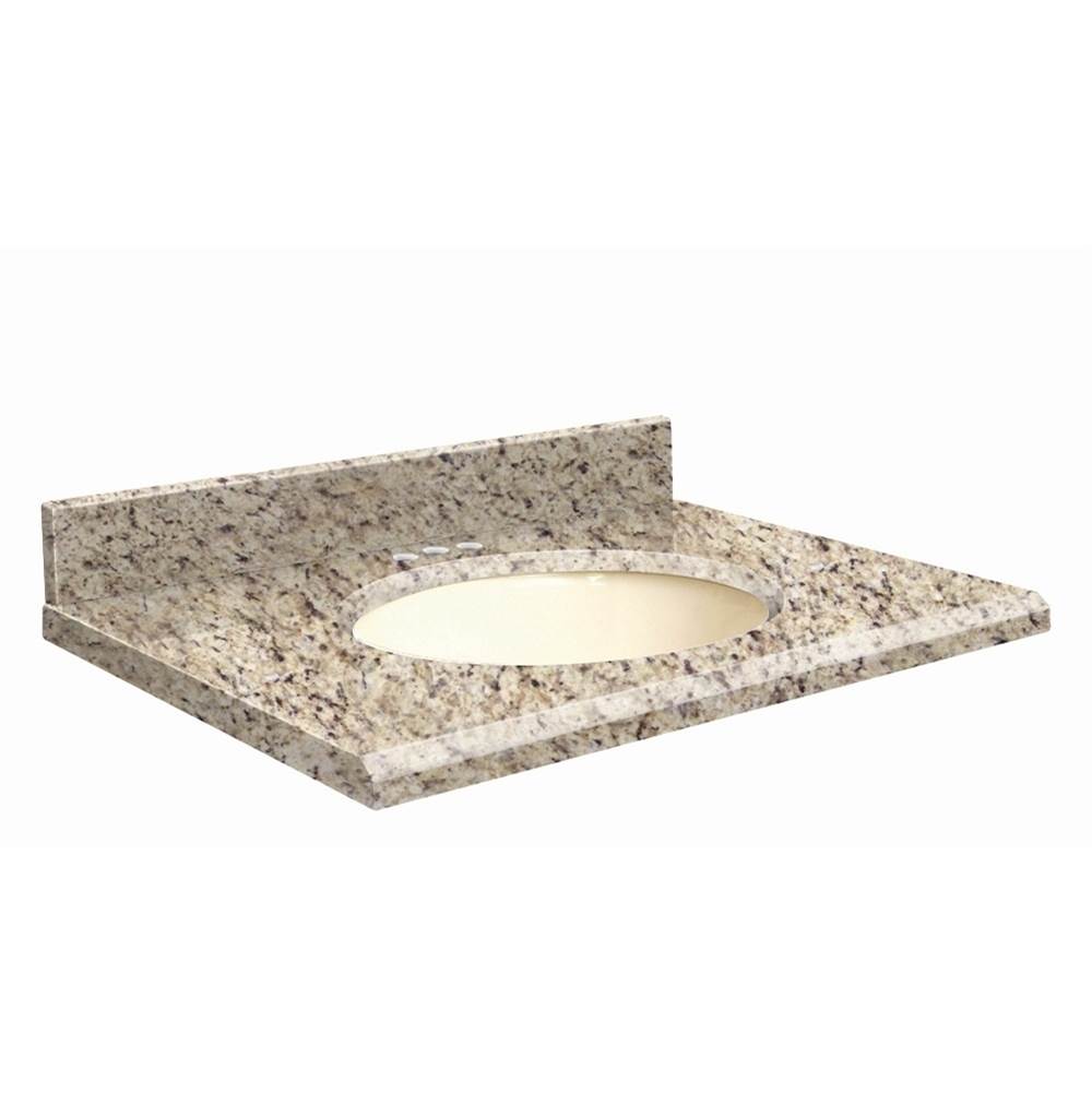 Transolid Granite 31-in x 22-in Bathroom Vanity Top with Beveled Edge, 4-in Centerset, and Biscuit Bowl in Giallo Ornamental Top, Biscuit Bowl