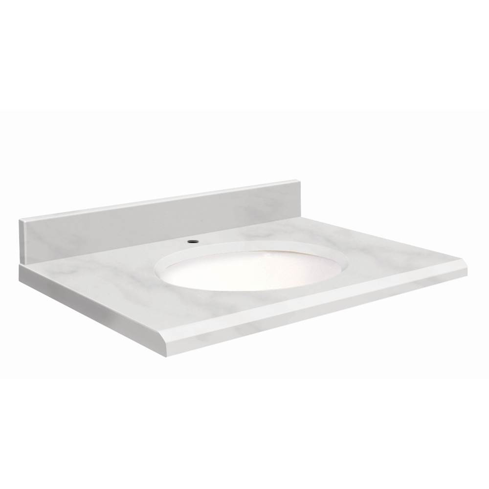 Transolid Natural Marble 31-in x 22-in Bathroom Vanity Top with Beveled Edge, Single Faucet Hole, and White Bowl in White Carrara Top, White Bowl