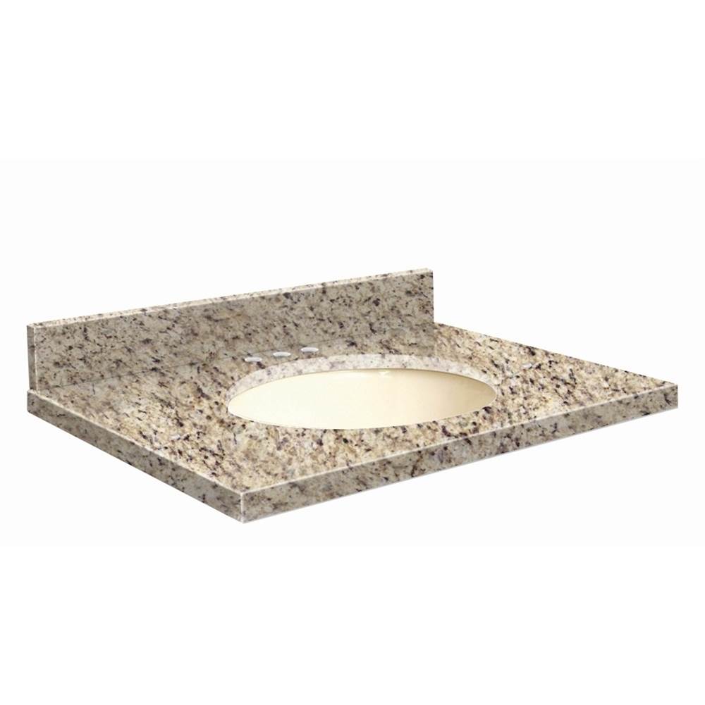 Transolid Granite 49-in x 22-in Bathroom Vanity Top with Eased Edge, 8-in Centerset, and Biscuit Bowl in Giallo Ornamental Top, Biscuit Bowl