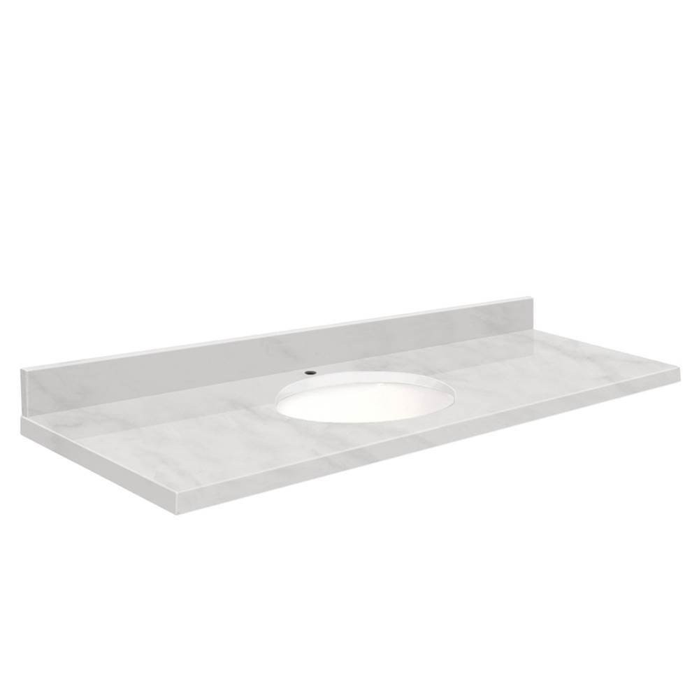 Transolid Natural Marble 61-in x 22-in Bathroom Vanity Top with Eased Edge, Single Faucet Hole, and White Bowl in White Carrara Top, White Bowl