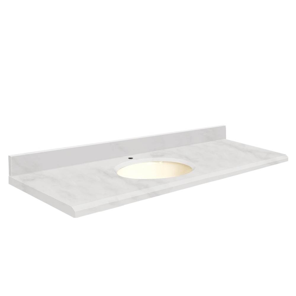 Transolid Natural Marble 61-in x 22-in Bathroom Vanity Top with Beveled Edge, Single Faucet Hole, and Biscuit Bowl in White Carrara Top, Biscuit Bowl