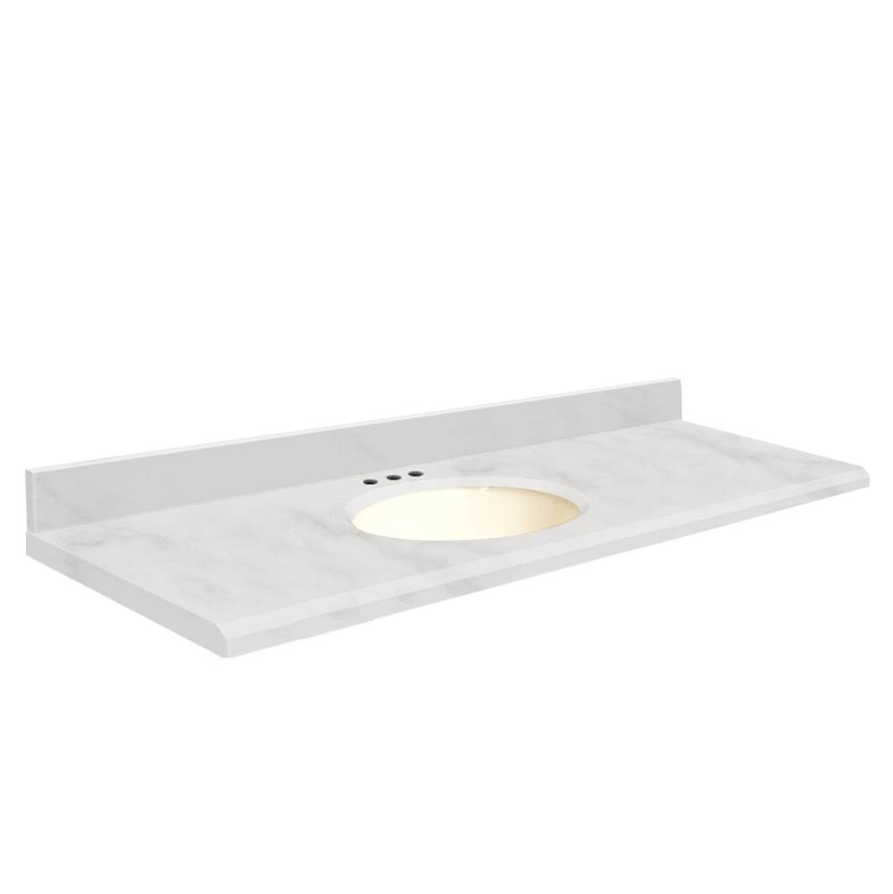 Transolid Natural Marble 61-in x 22-in Bathroom Vanity Top with Beveled Edge, 8-in Centerset, and Biscuit Bowl in White Carrara Top, Biscuit Bowl