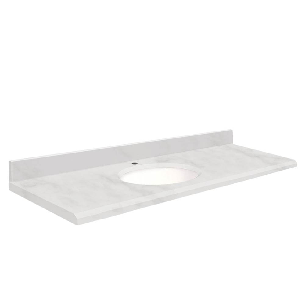 Transolid Natural Marble 61-in x 22-in 1 Sink Bathroom Vanity Top with Beveled Edge, Single Faucet Hole, and White Bowl in White Carrara Top, White Bowl