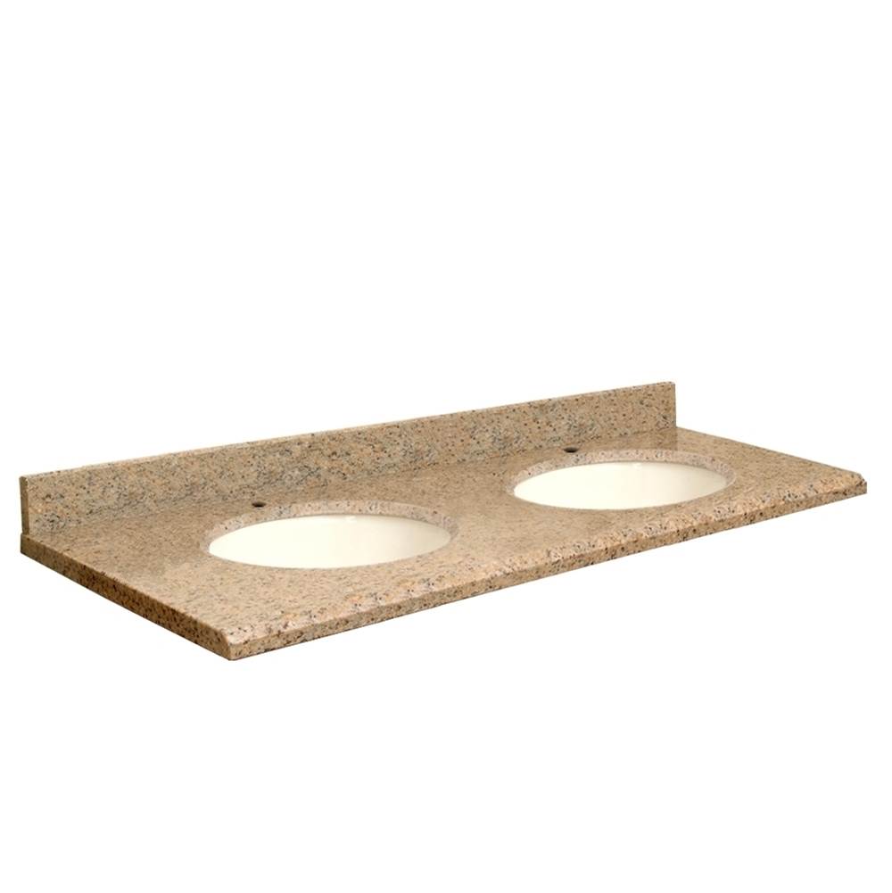 Transolid Granite 61-in x 22-in Double Sink Bathroom Vanity Top with Beveled Edge, Single Faucet Hole, and Biscuit Bowl in Giallo Veneziano Top, Biscuit Bowl
