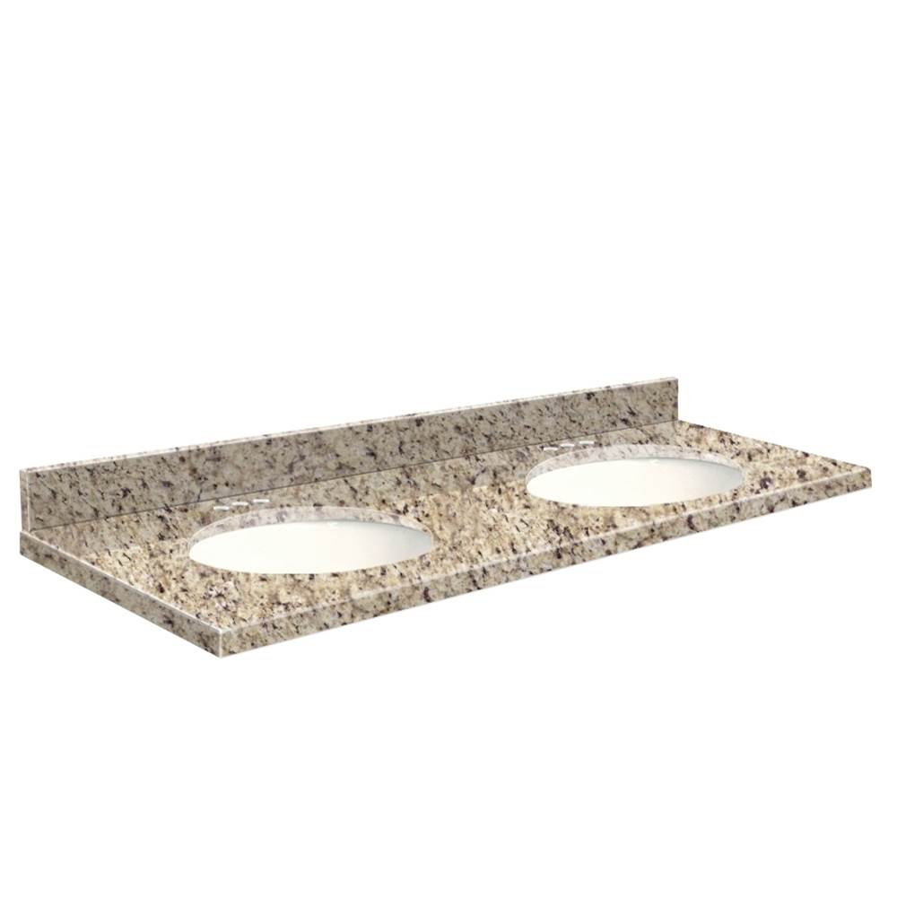 Transolid Granite 61-in x 22-in Double Sink Bathroom Vanity Top with Eased Edge, 4-in Centerset, and White Bowl in Giallo Ornamental Top, White Bowl