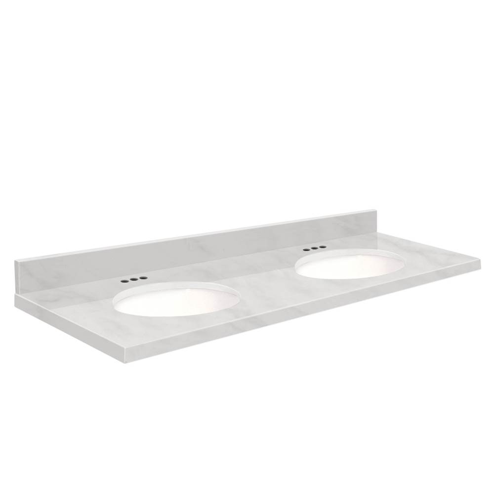 Transolid Natural Marble 61-in x 22-in Double Sink Bathroom Vanity Top with Eased Edge, 4-in Centerset, and White Bowl in White Carrara Top, White Bowl
