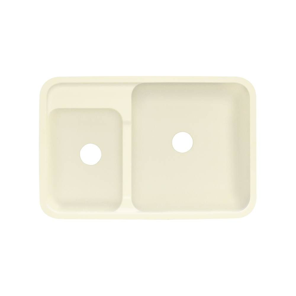 Transolid Augusta 32-in x 21-in Solid Surface Undermount Double Bowl Kitchen Sink, in Biscuit